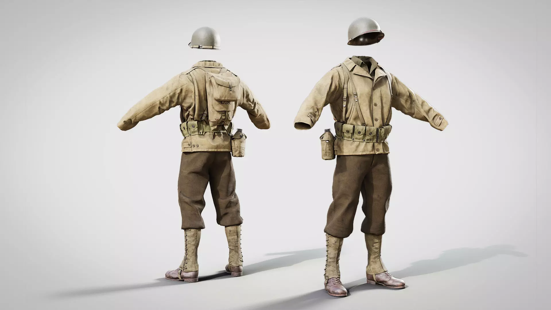 US WWII Infantry Soldier Summer Style 3D model_0