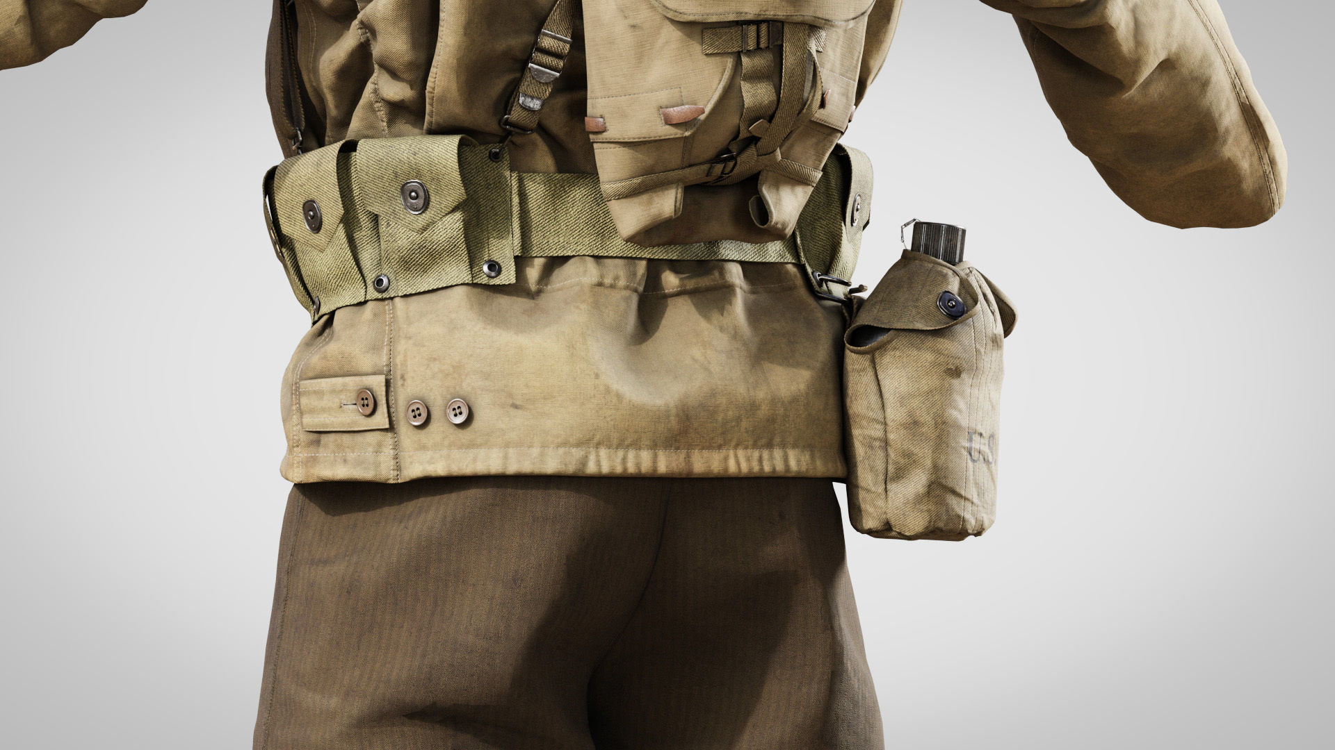 US WWII Infantry Soldier Summer Style 3D model_5