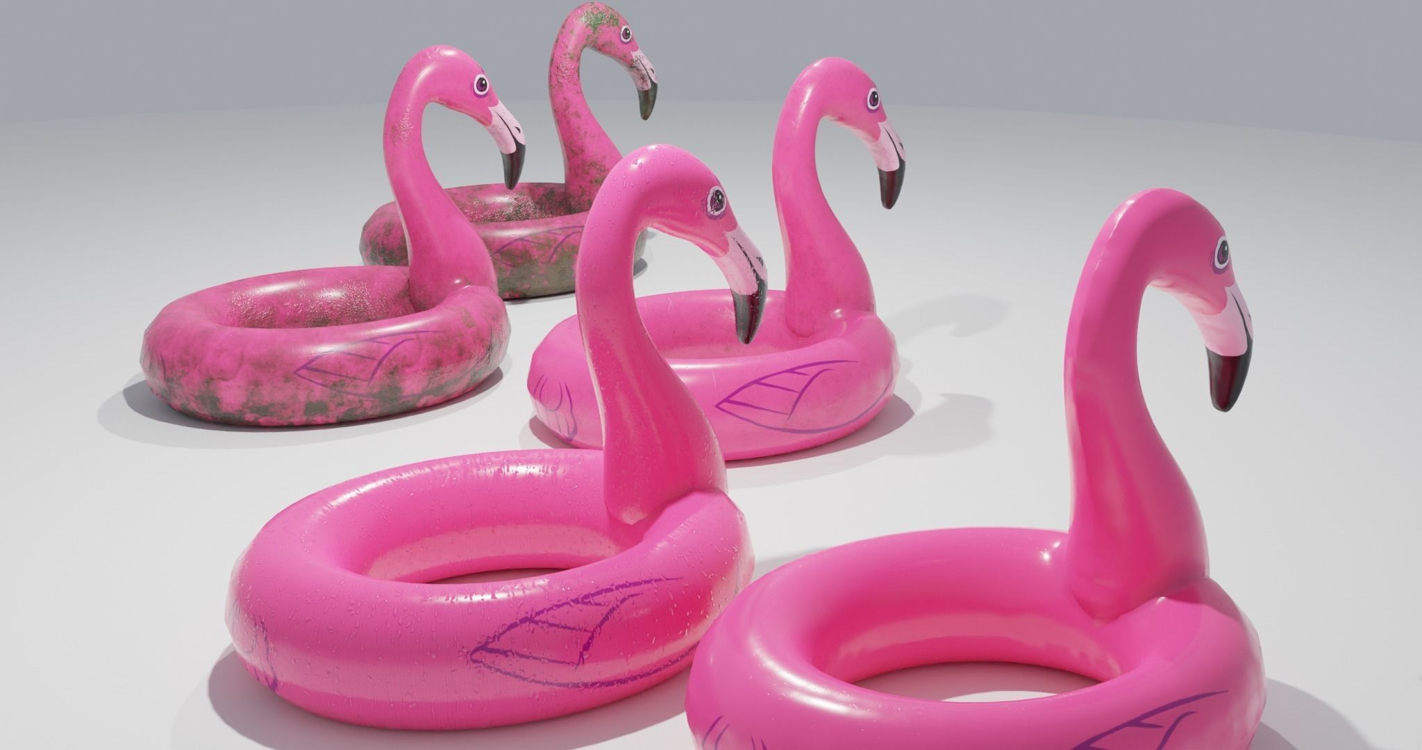 PBR Flamingo Inflatable Pool Float 5 Styles  Low-poly 3D model_4