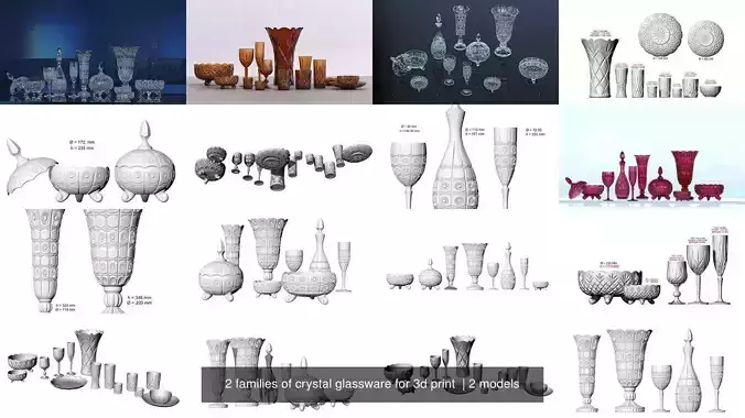 2 families of crystal glassware for 3d print 