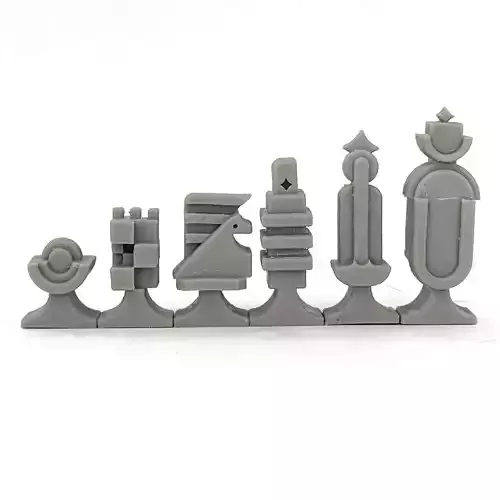Brutalist Art-Deco Chess Set Royalty-Free 3D Print STL File 3D print model