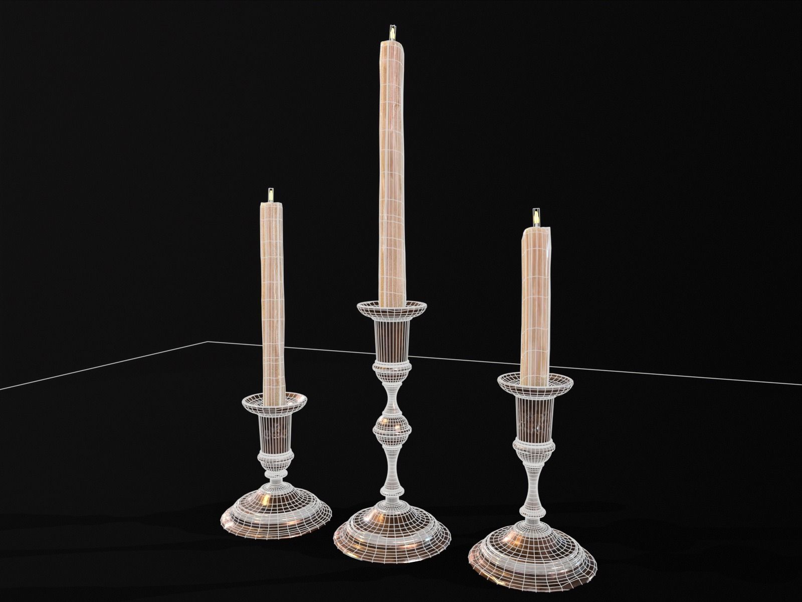Antique Copper Candlestick Set Low-poly 3D model_5
