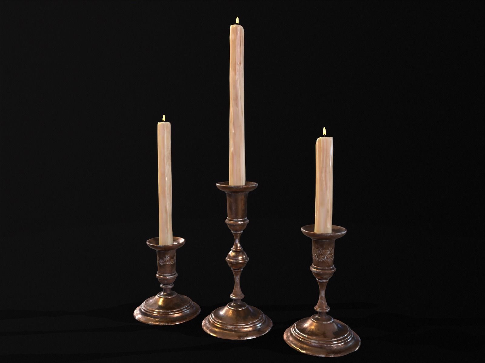 Antique Copper Candlestick Set Low-poly 3D model_4