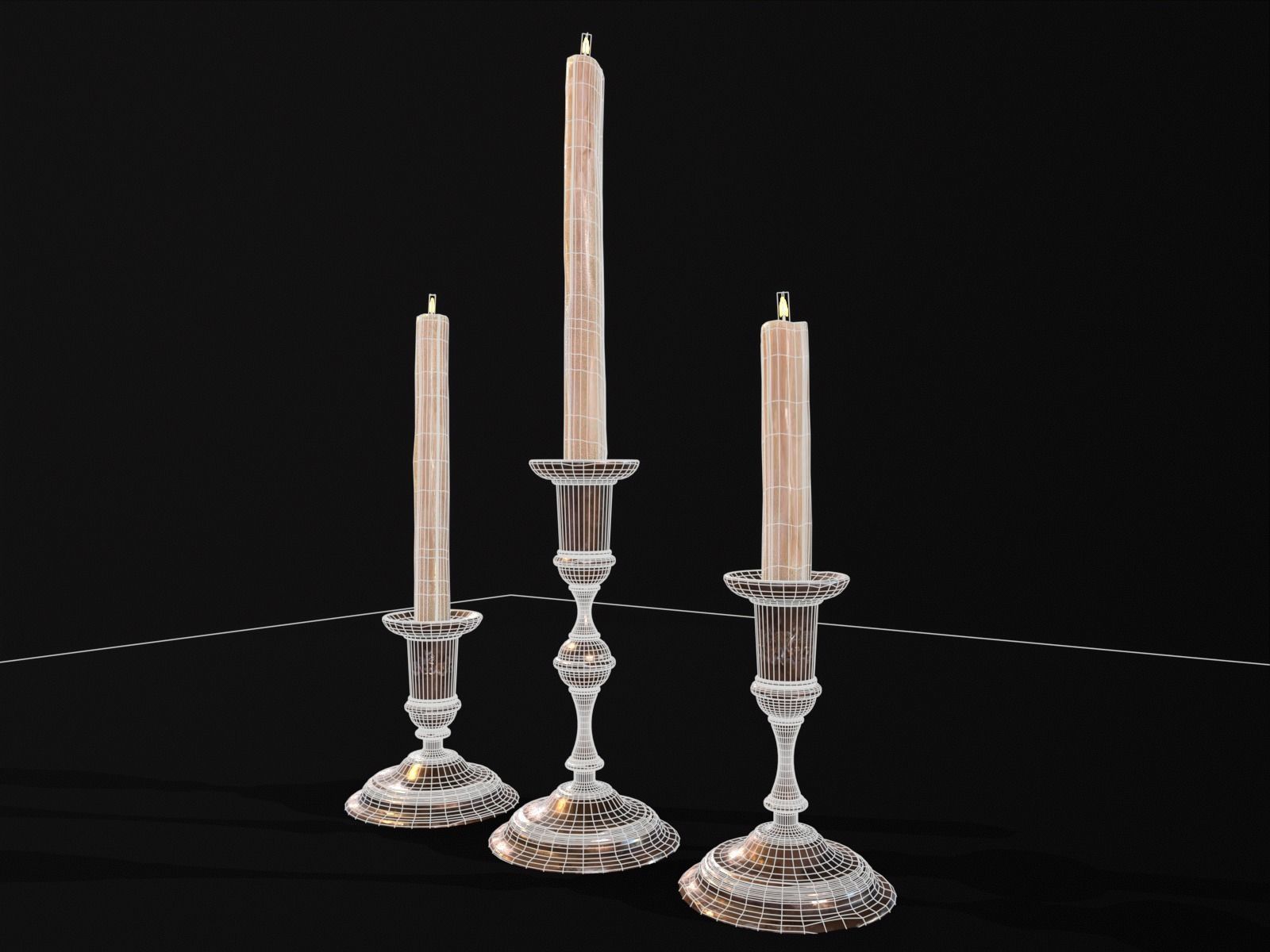 Antique Copper Candlestick Set Low-poly 3D model_7