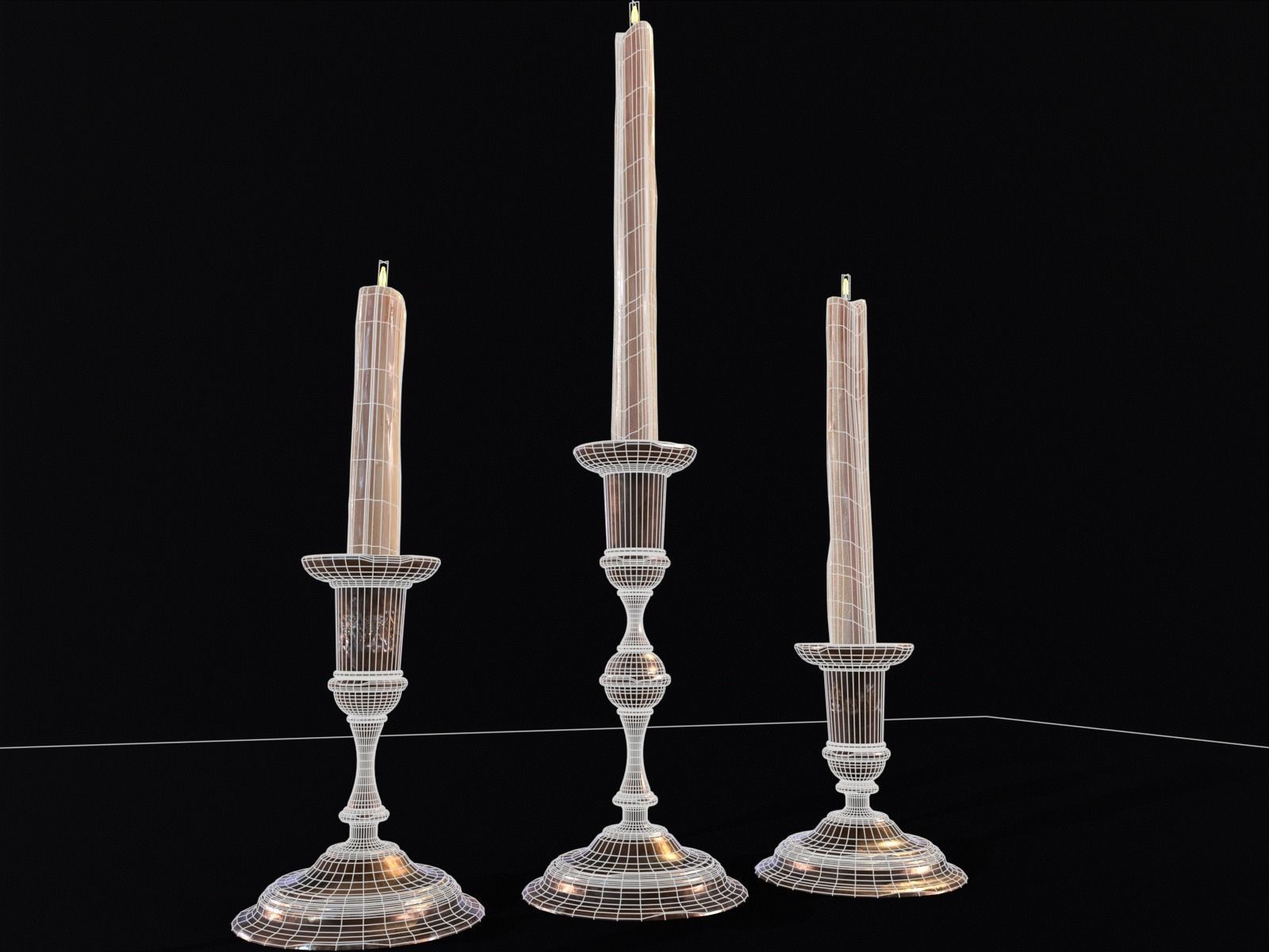 Antique Copper Candlestick Set Low-poly 3D model_15
