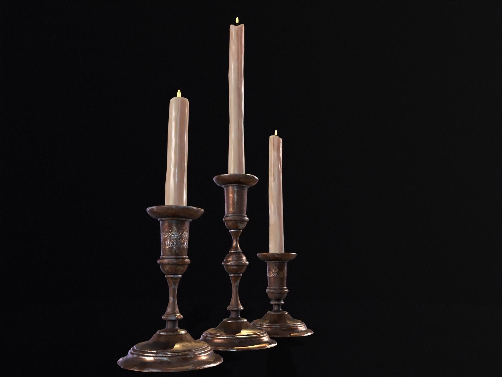 Antique Copper Candlestick Set Low-poly 3D model_12
