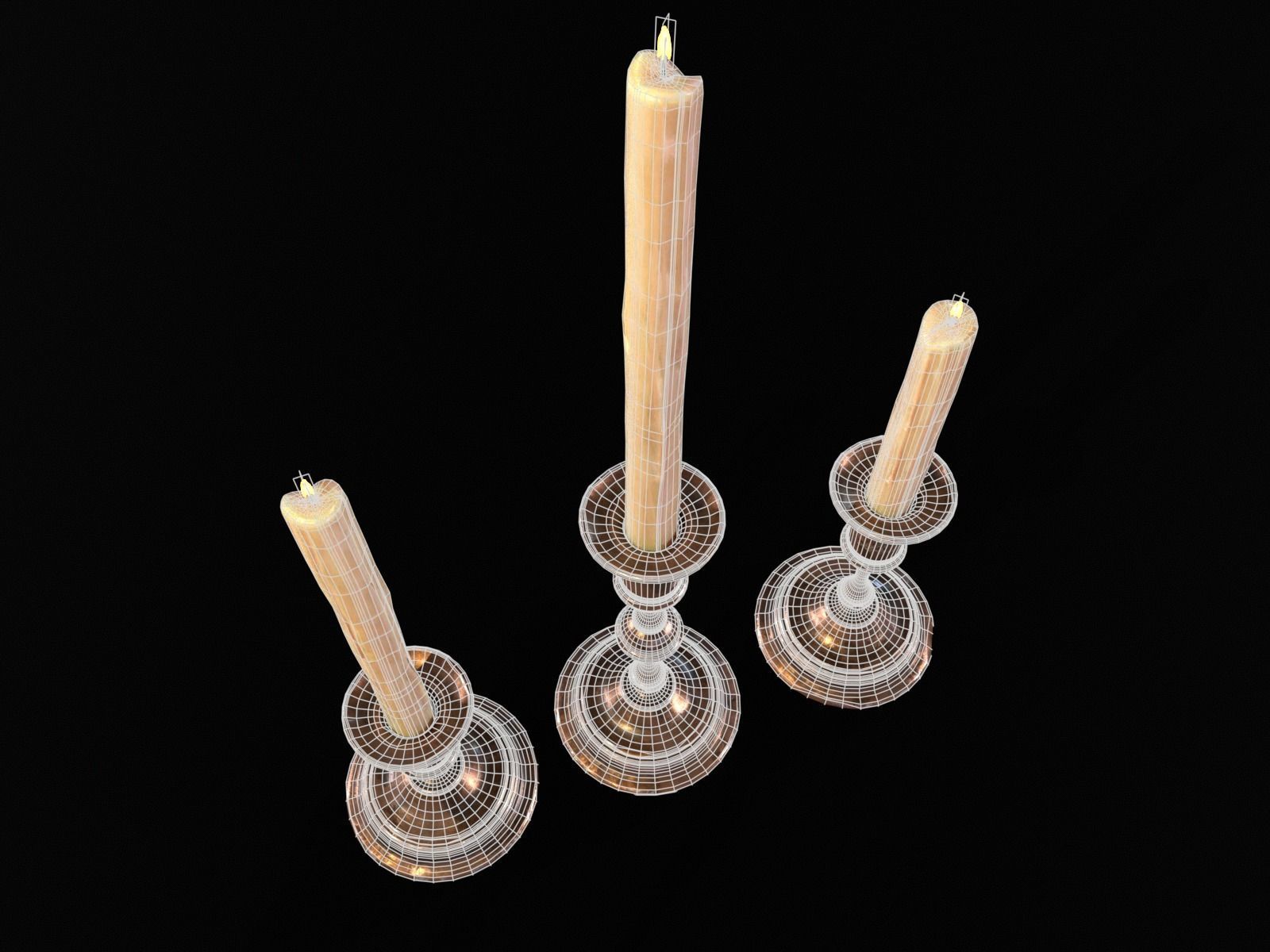 Antique Copper Candlestick Set Low-poly 3D model_17