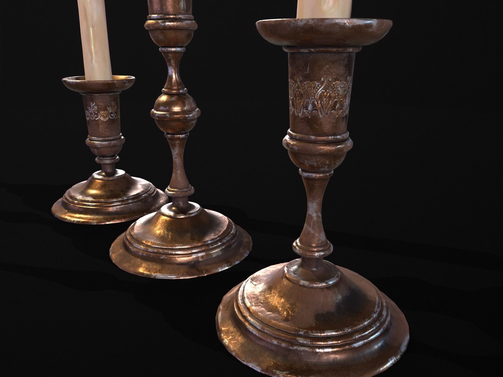 Antique Copper Candlestick Set Low-poly 3D model_20