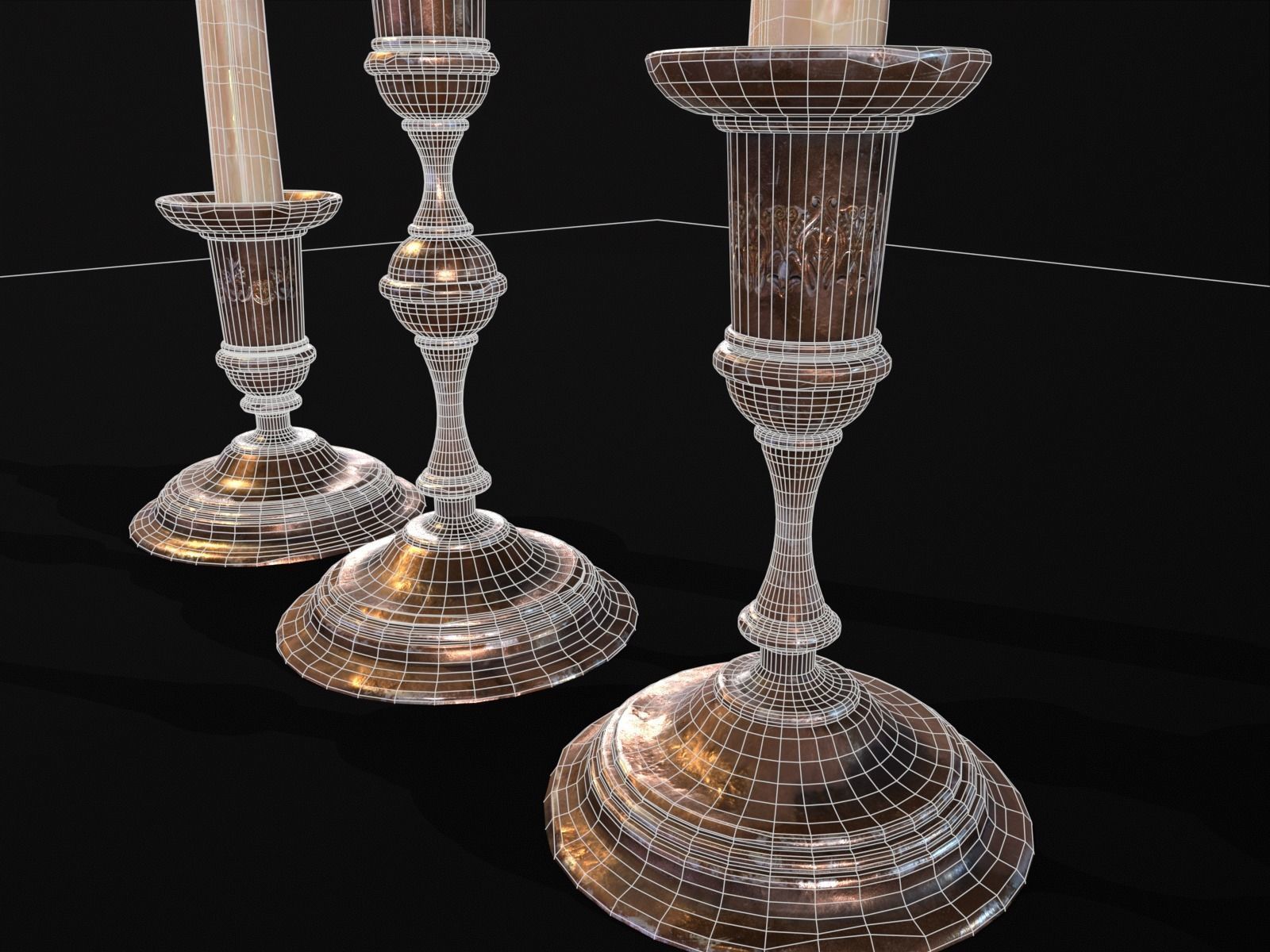 Antique Copper Candlestick Set Low-poly 3D model_21