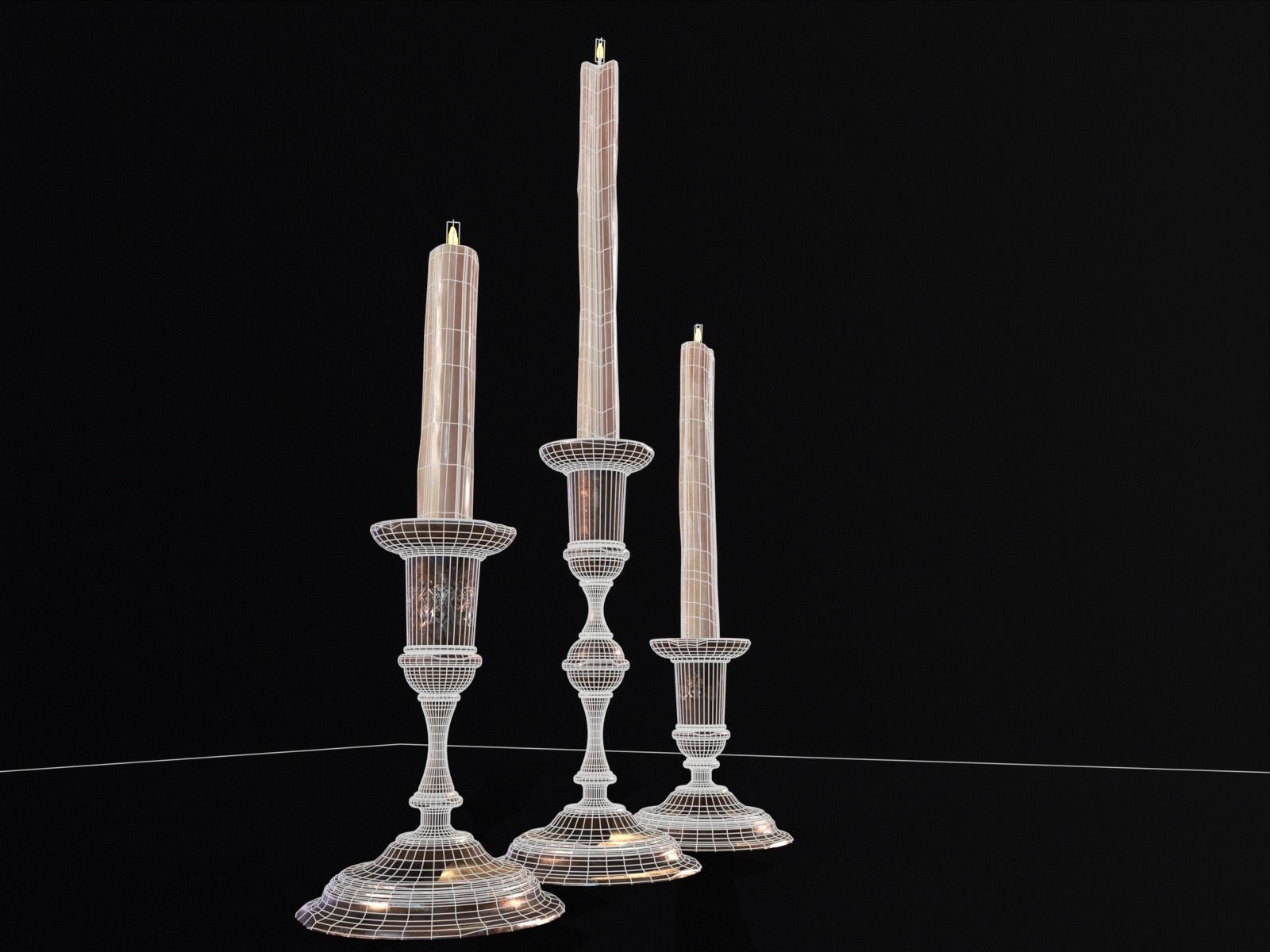 Antique Copper Candlestick Set Low-poly 3D model_13