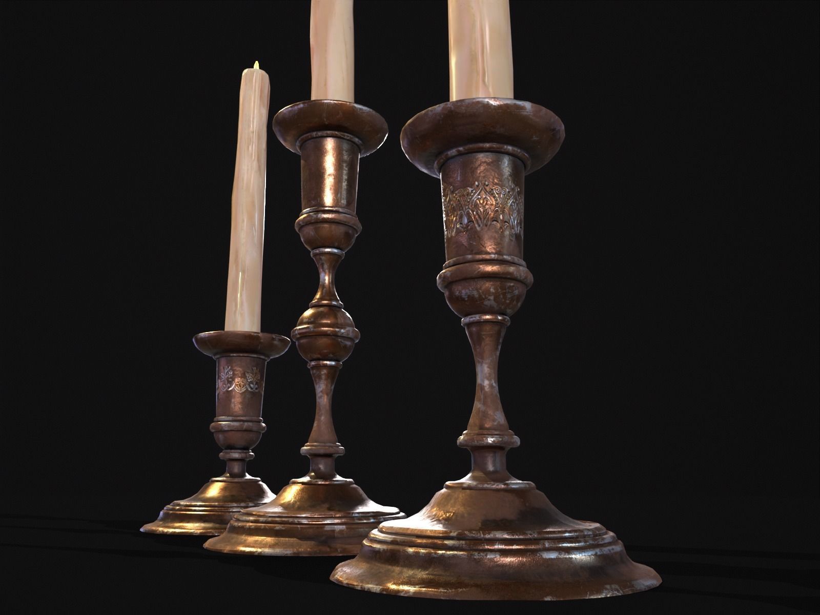 Antique Copper Candlestick Set Low-poly 3D model_22