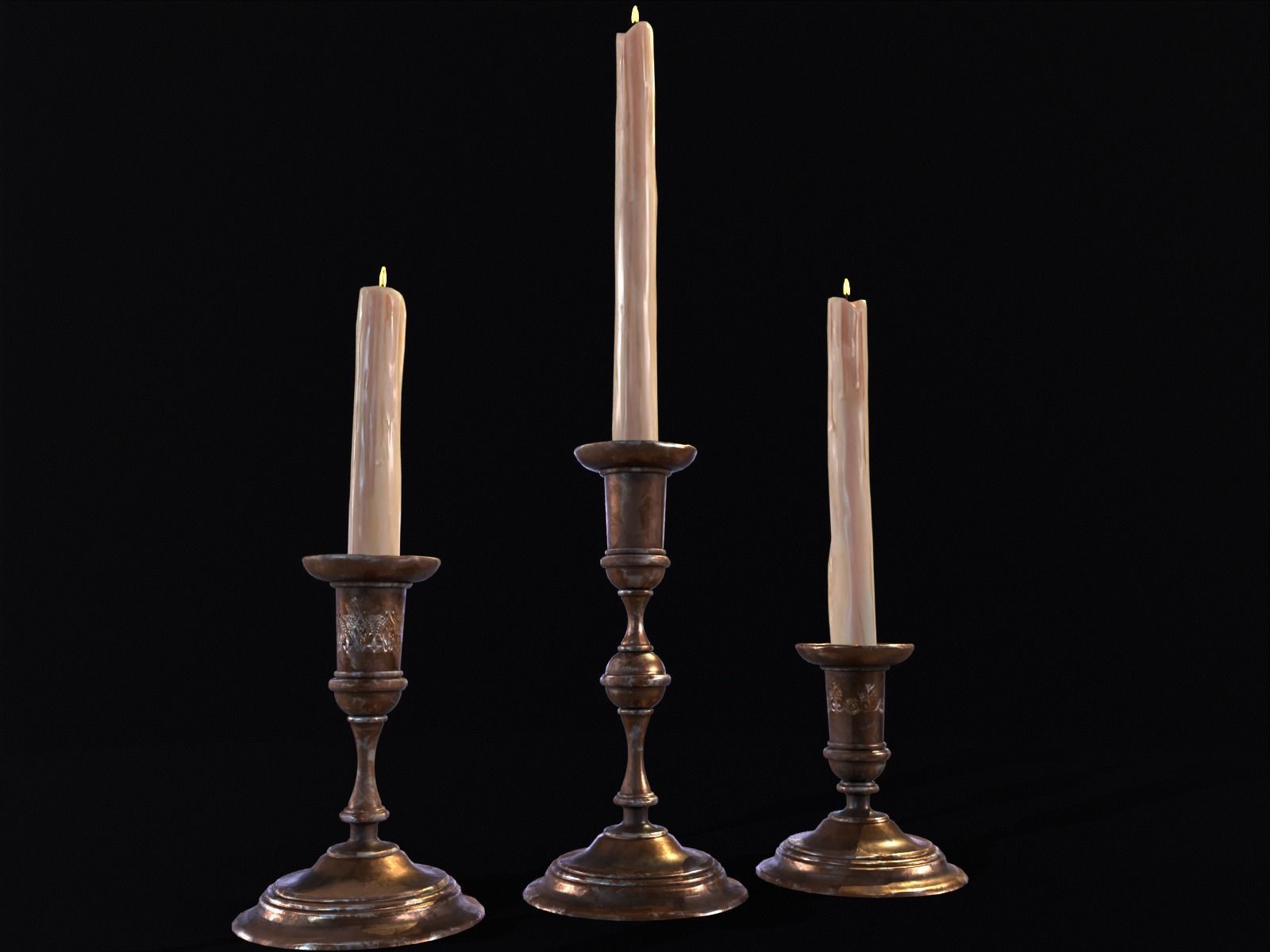 Antique Copper Candlestick Set Low-poly 3D model_14