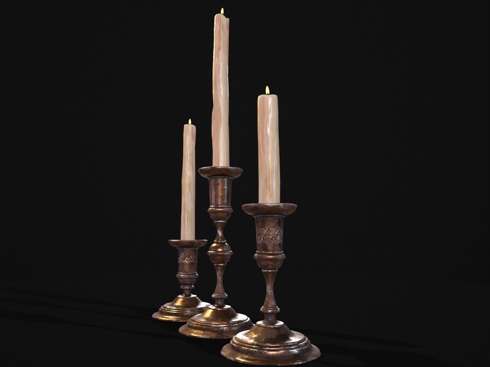 Antique Copper Candlestick Set Low-poly 3D model_8
