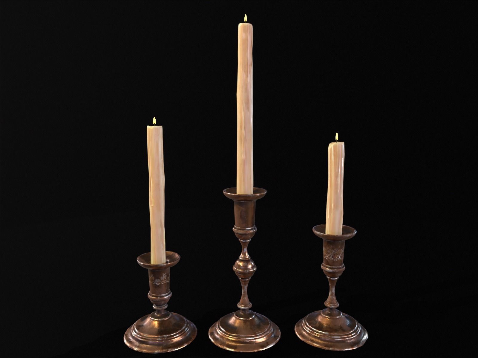 Antique Copper Candlestick Set Low-poly 3D model_2