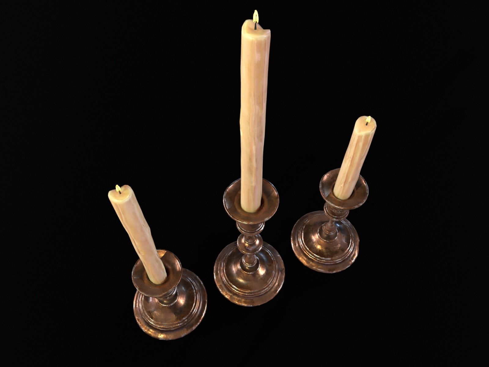 Antique Copper Candlestick Set Low-poly 3D model_16