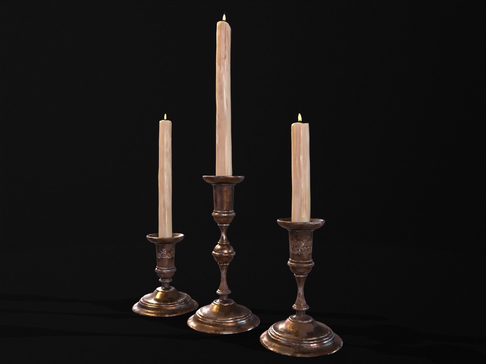 Antique Copper Candlestick Set Low-poly 3D model_6