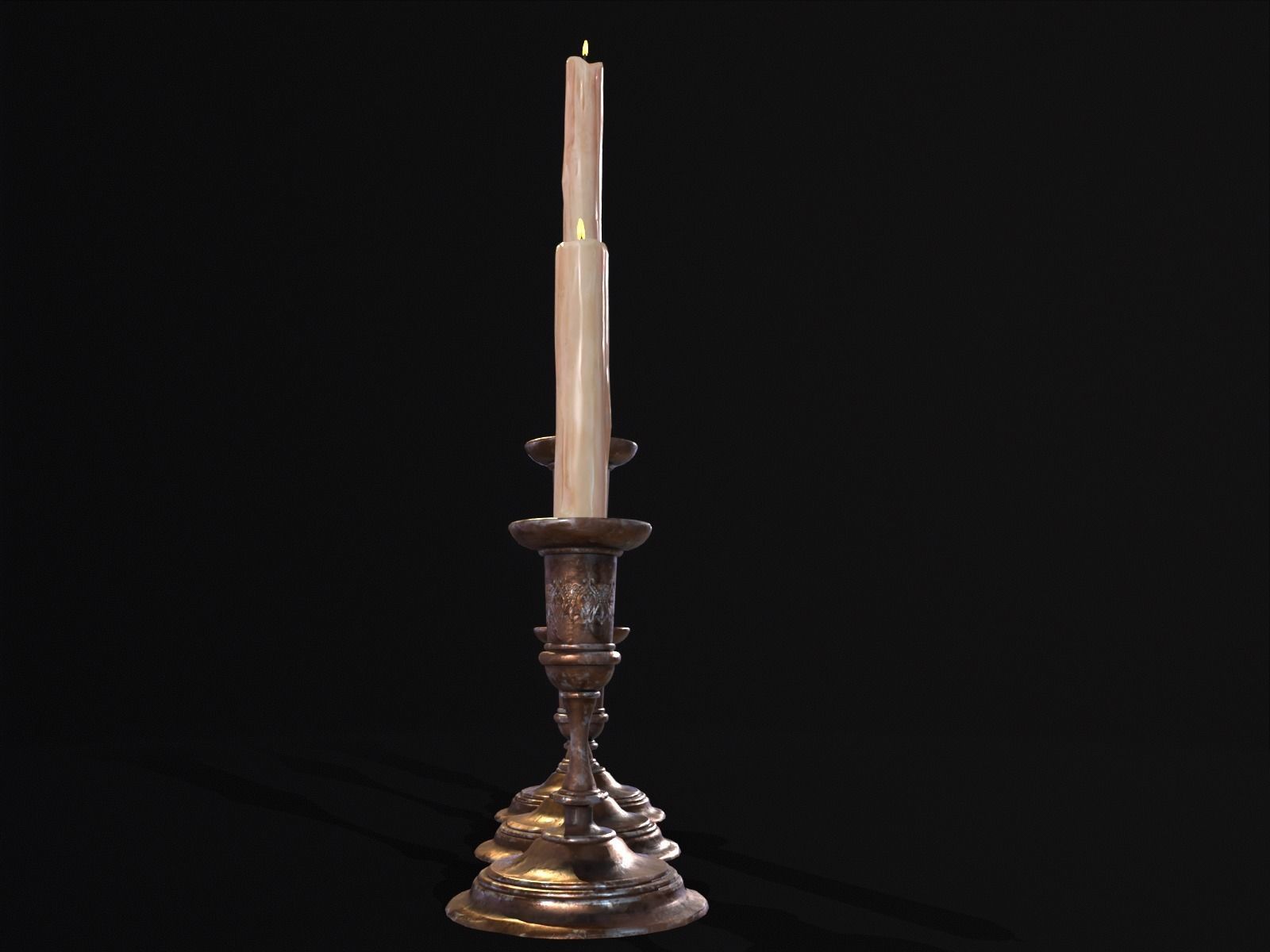 Antique Copper Candlestick Set Low-poly 3D model_10