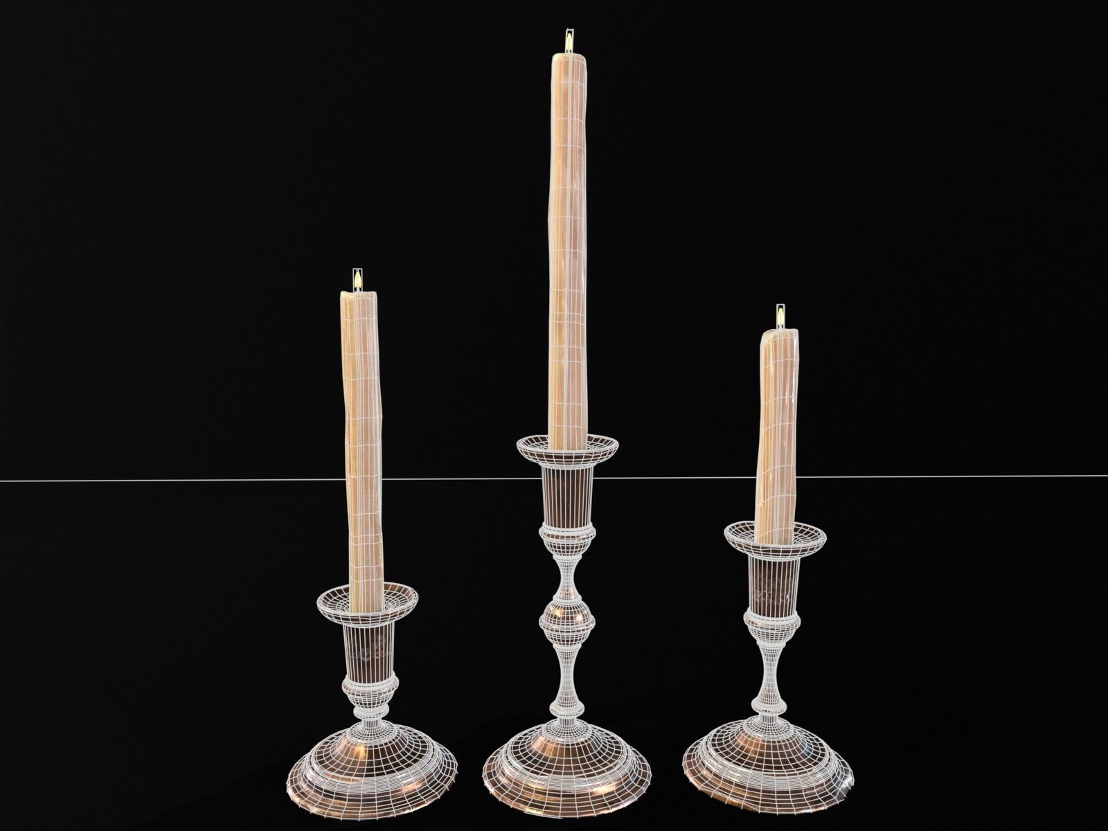 Antique Copper Candlestick Set Low-poly 3D model_3