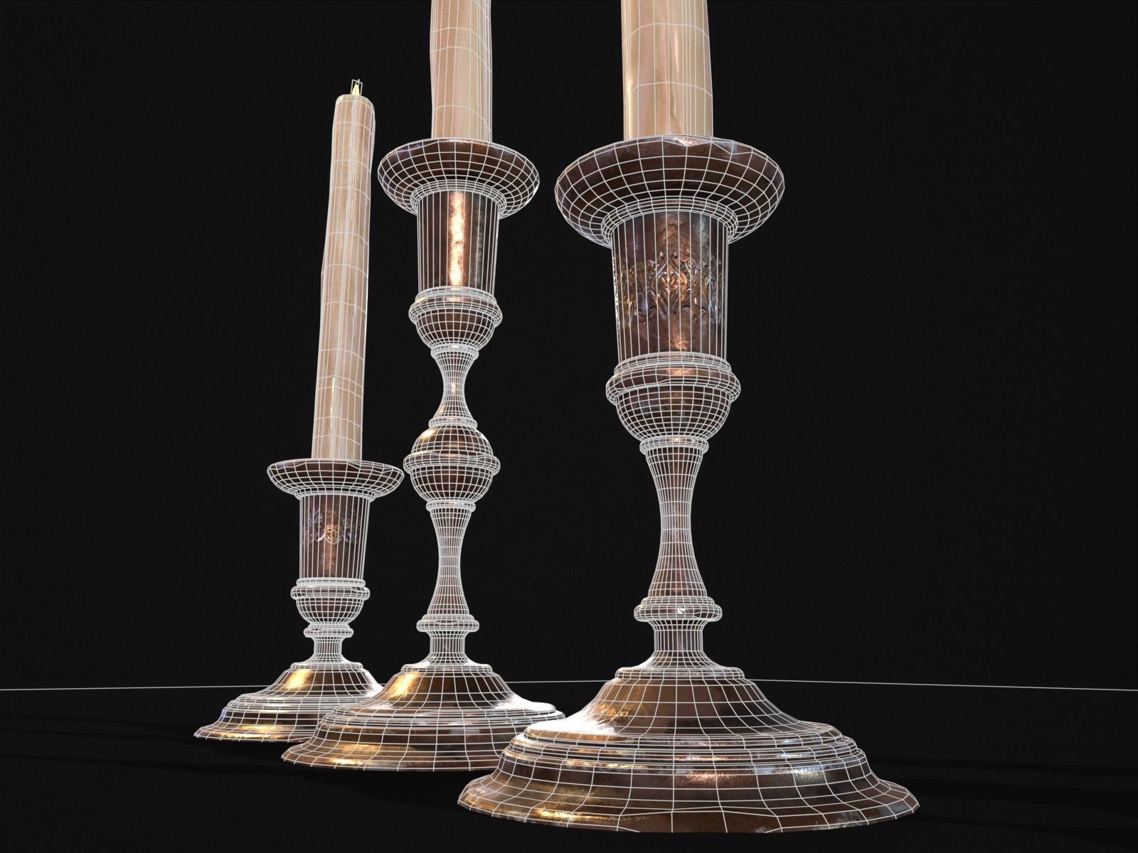 Antique Copper Candlestick Set Low-poly 3D model_23