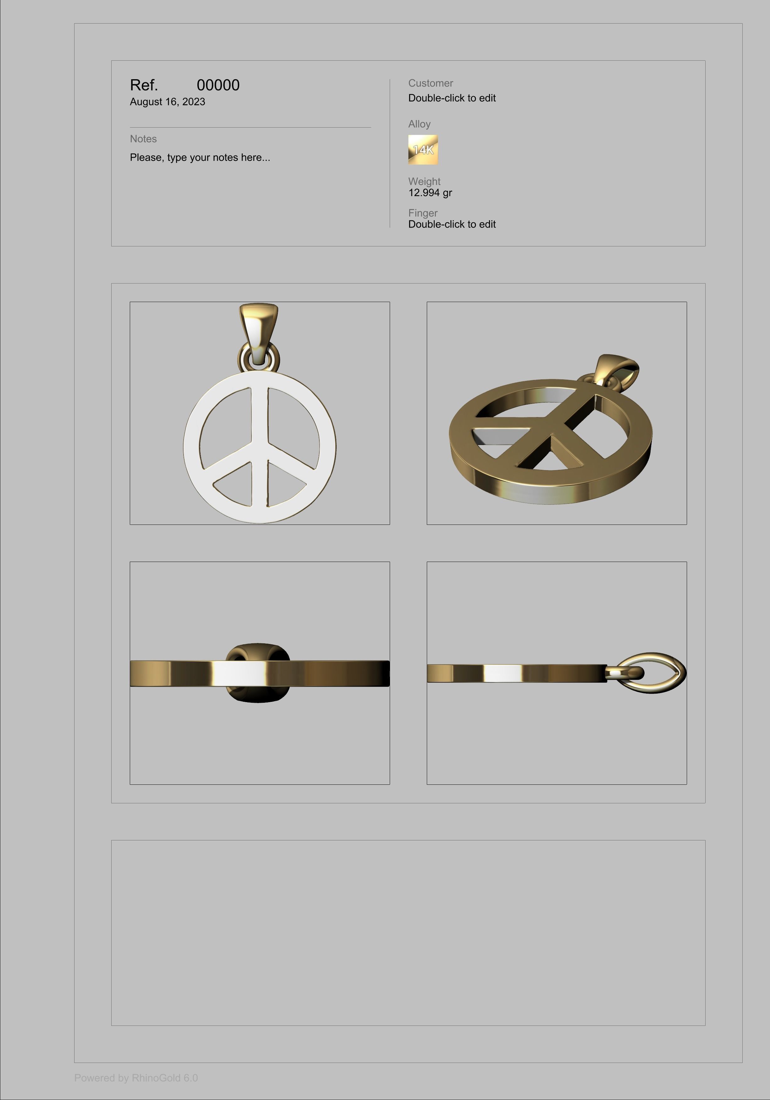 Peace Sign Jewelry Hippie Style Love Peace Pendant Necklace 3D print model_10