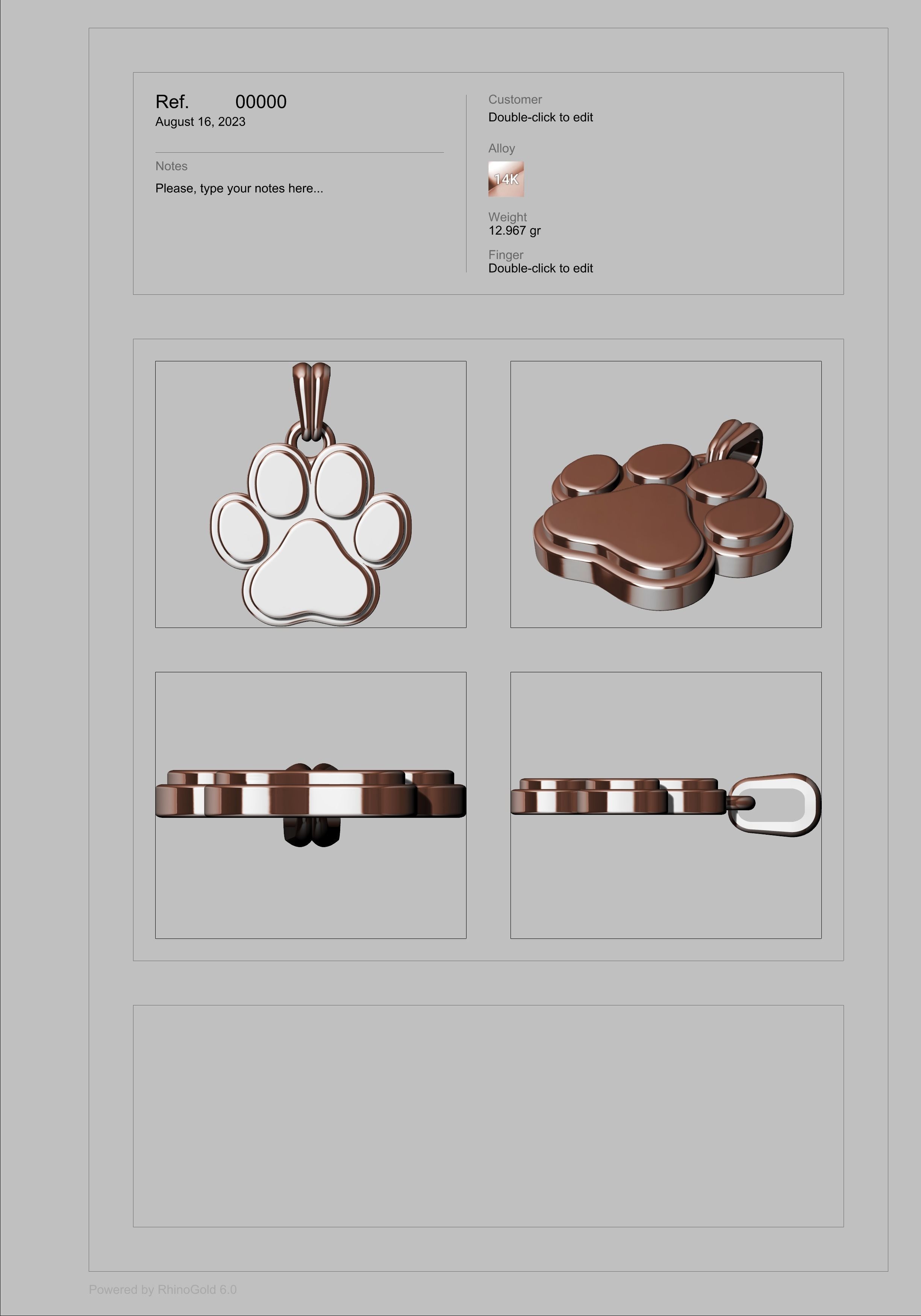 Dog Paw Print Pendant Hollow Footprint Necklace Memorial Jewelry 3D print model_16