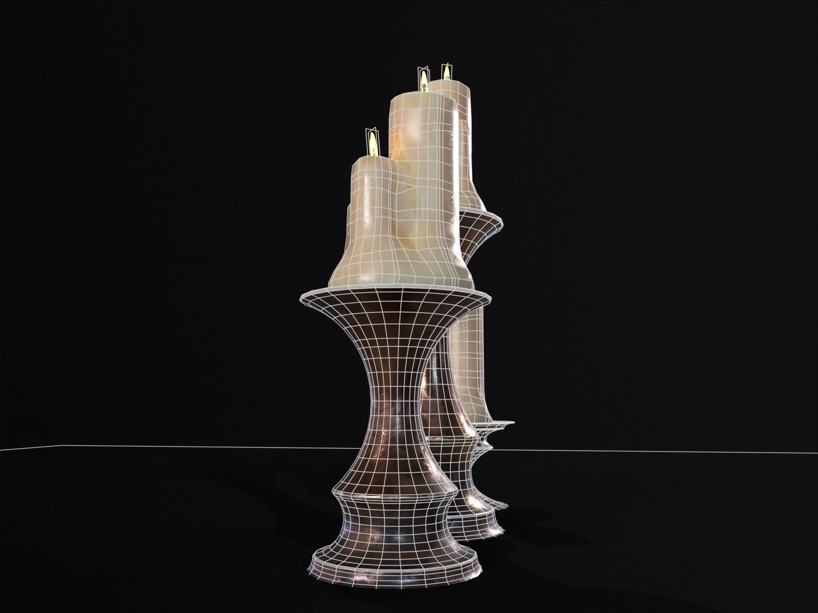 Antique Copper Candlestick Set Low-poly 3D model_13