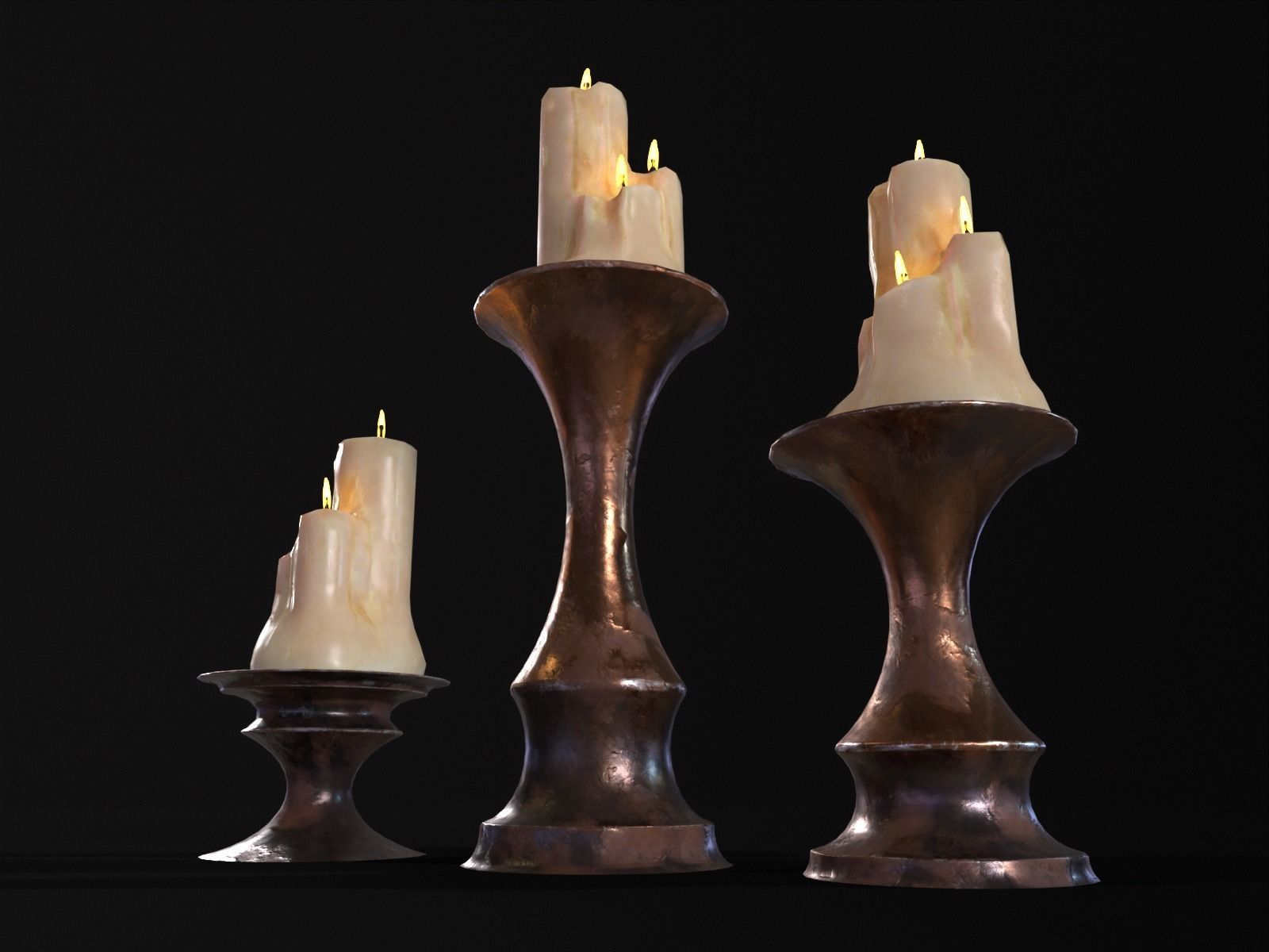 Antique Copper Candlestick Set Low-poly 3D model_20