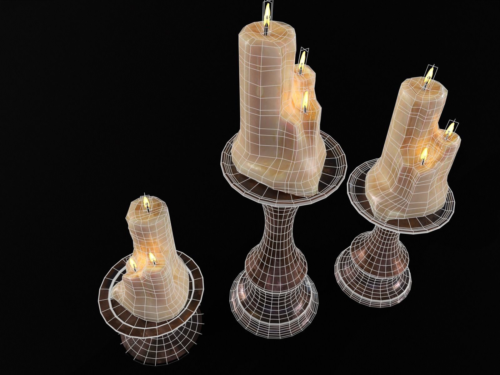 Antique Copper Candlestick Set Low-poly 3D model_19