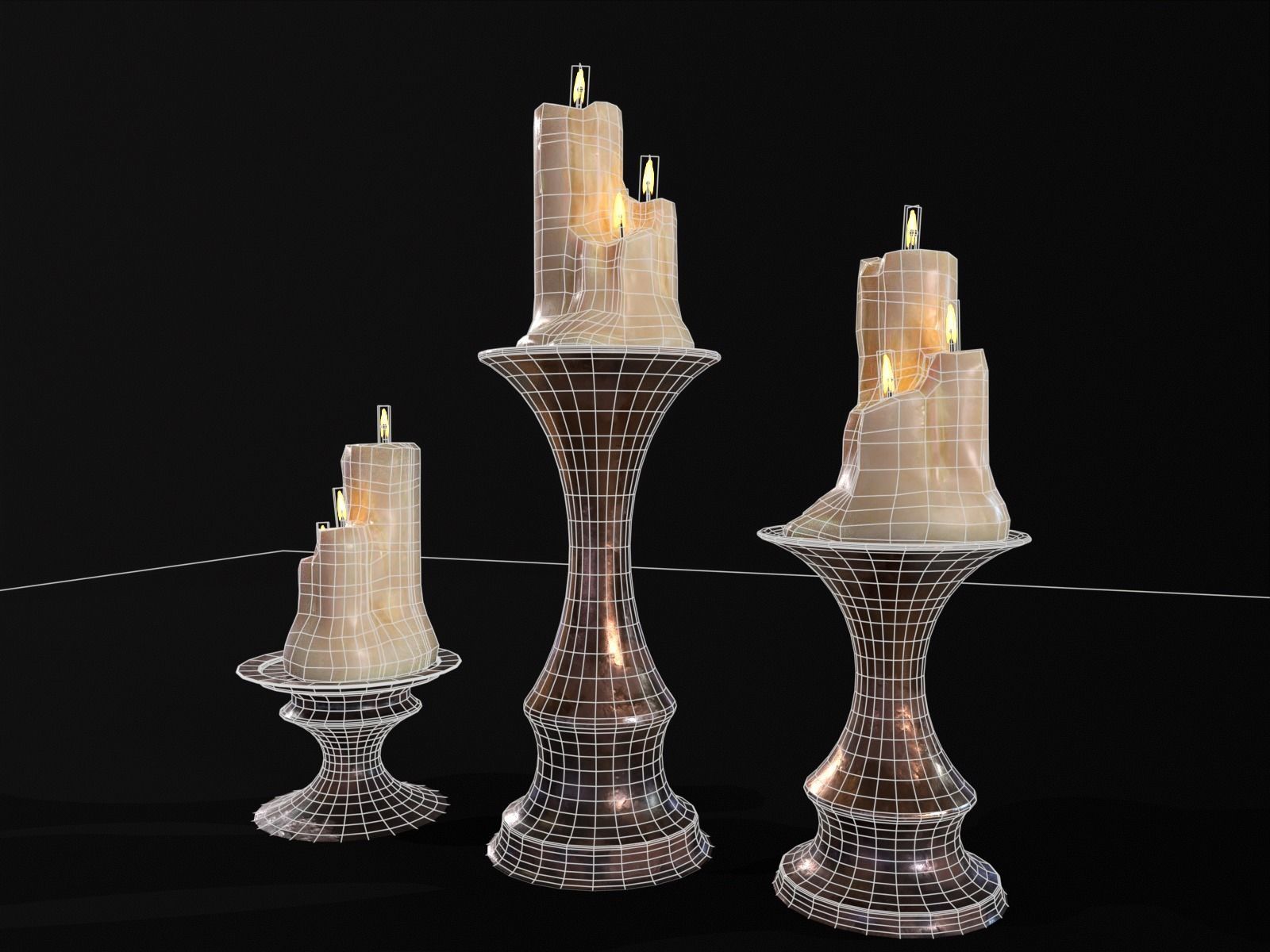 Antique Copper Candlestick Set Low-poly 3D model_5