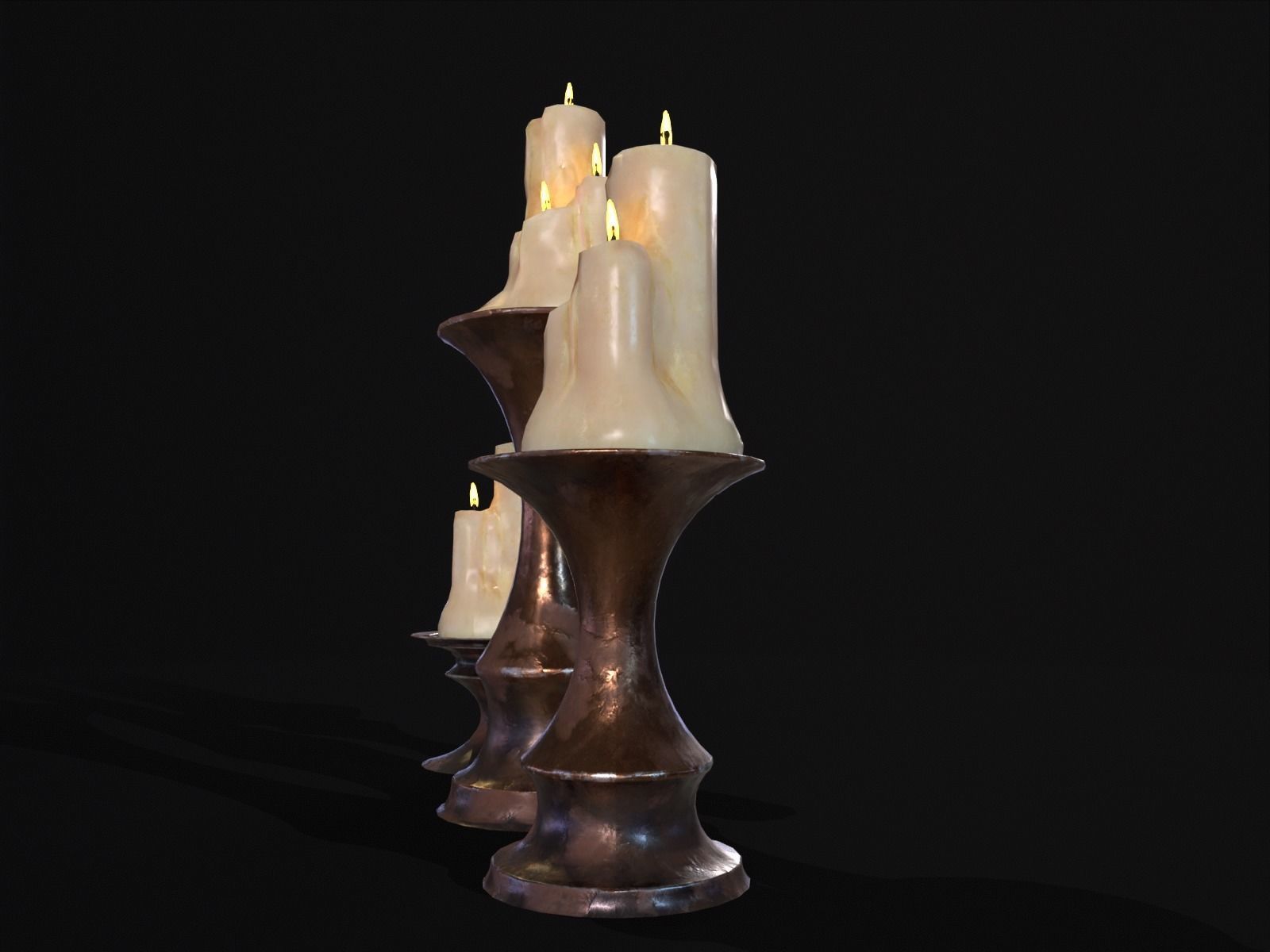 Antique Copper Candlestick Set Low-poly 3D model_10