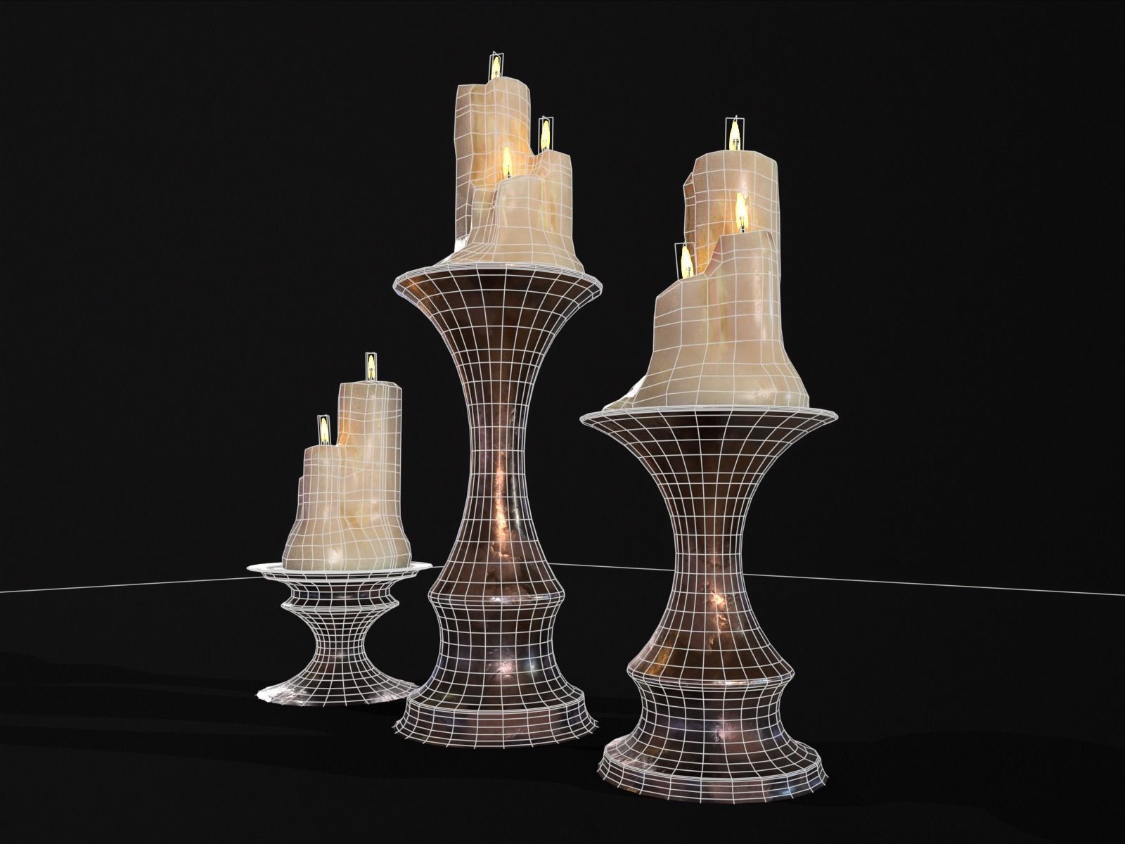 Antique Copper Candlestick Set Low-poly 3D model_7