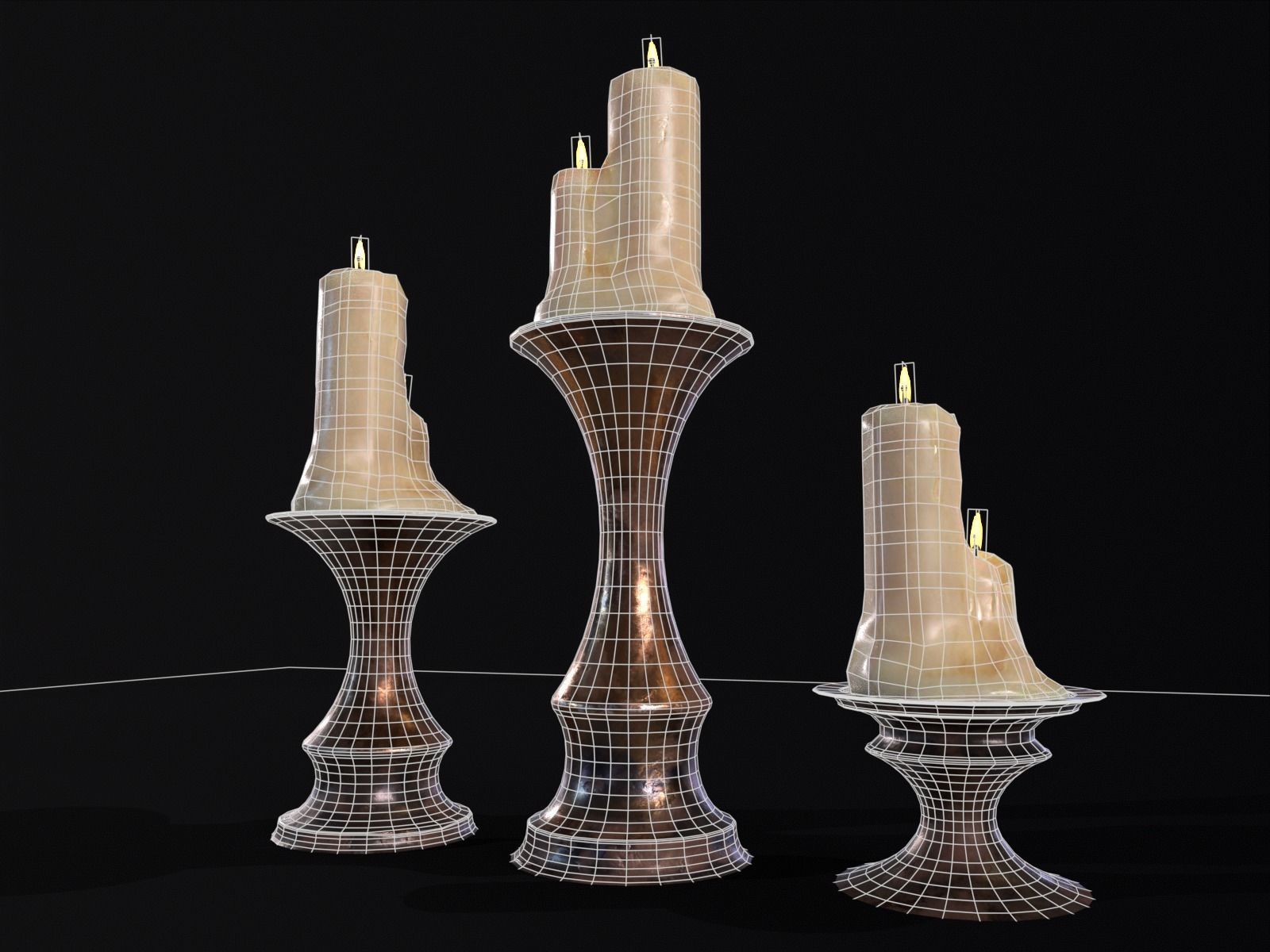 Antique Copper Candlestick Set Low-poly 3D model_17