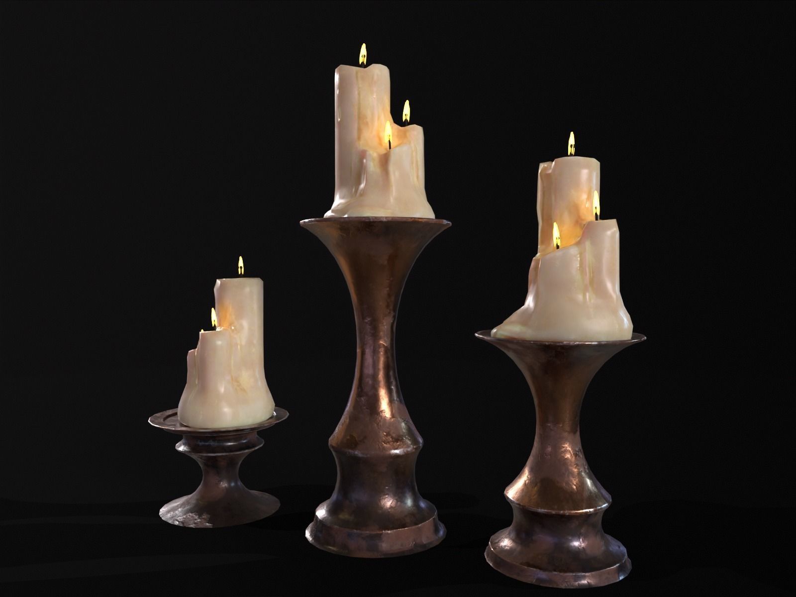 Antique Copper Candlestick Set Low-poly 3D model_4