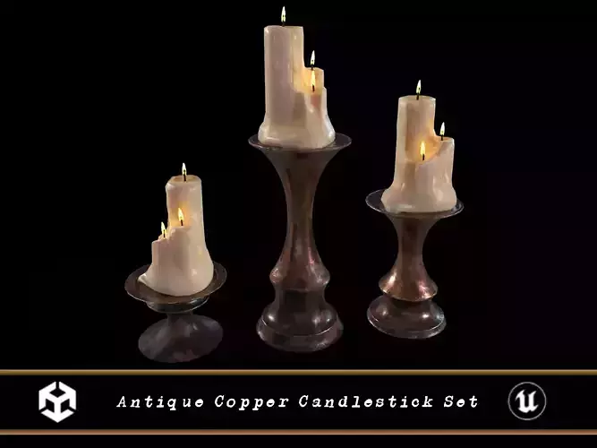 Antique Copper Candlestick Set Low-poly 3D model