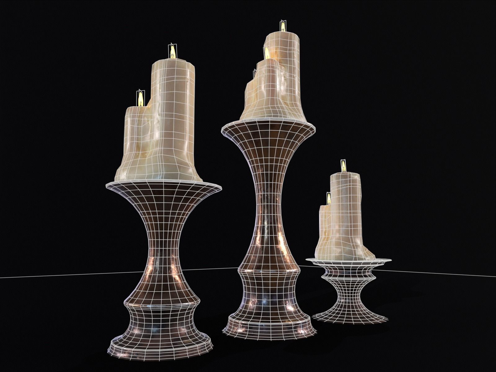 Antique Copper Candlestick Set Low-poly 3D model_15