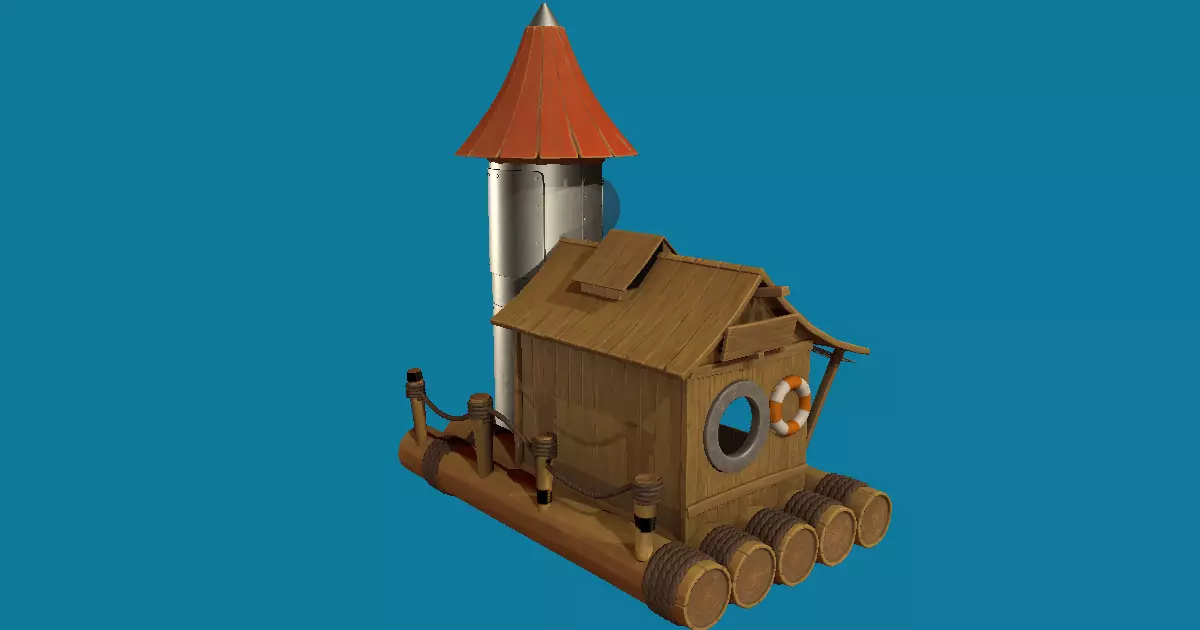 Floating House Hand-Painted Low-poly 3D model_0