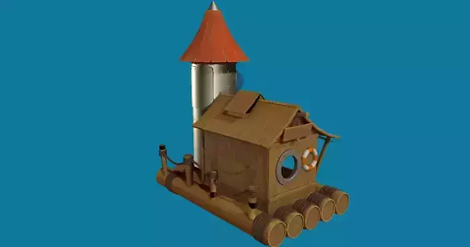 Floating House Hand-Painted Low-poly 3D model