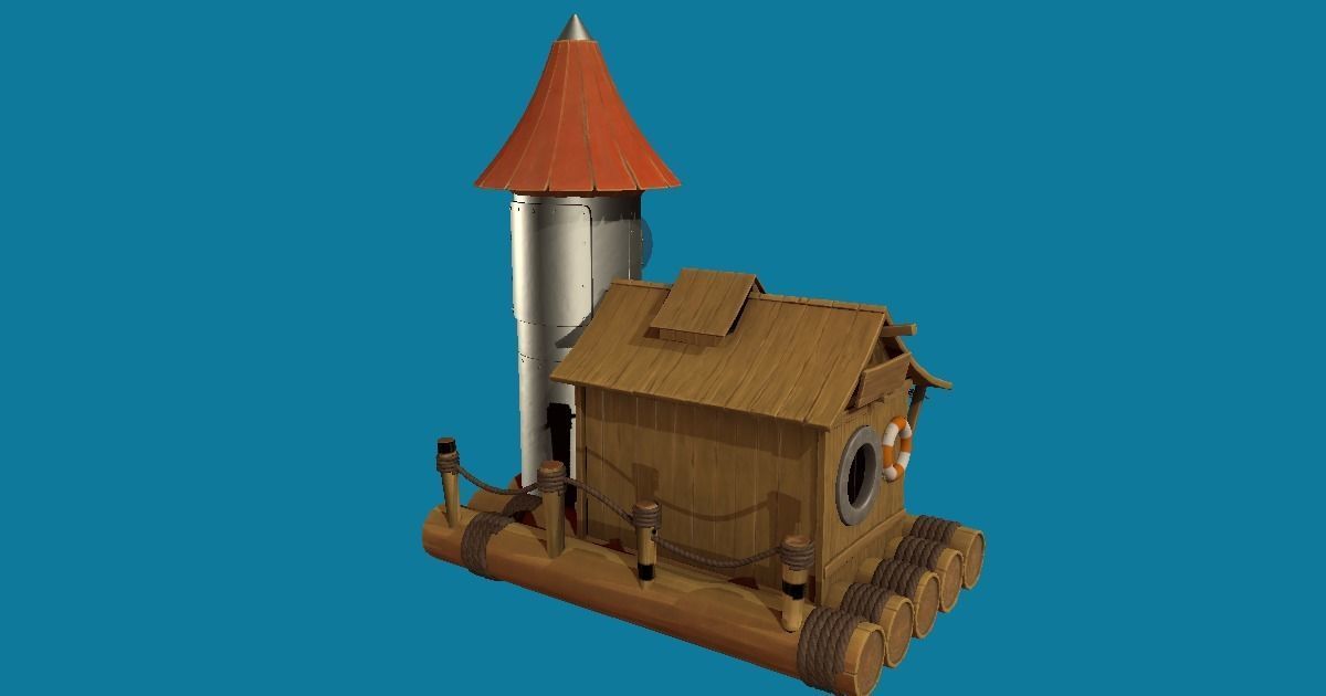 Floating House Hand-Painted Low-poly 3D model_2
