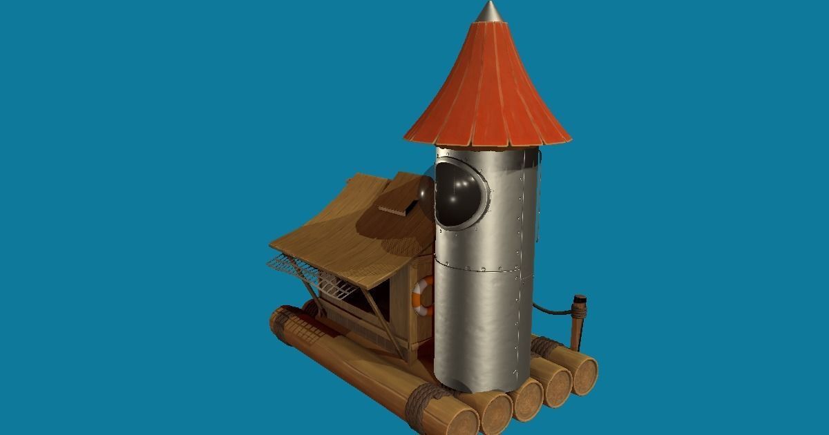 Floating House Hand-Painted Low-poly 3D model_5