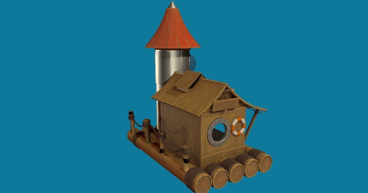 Floating House Hand-Painted Low-poly 3D model_4