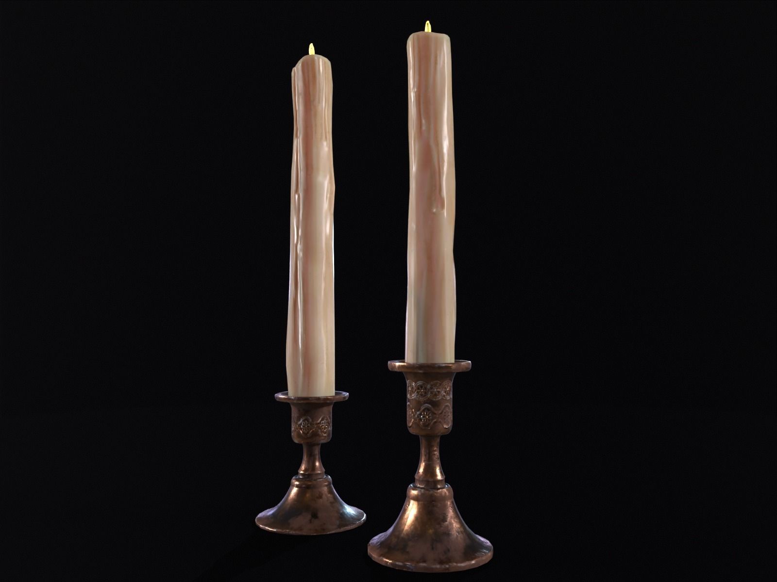 Elegant Copper Large CandleStick Set Low-poly 3D model_4
