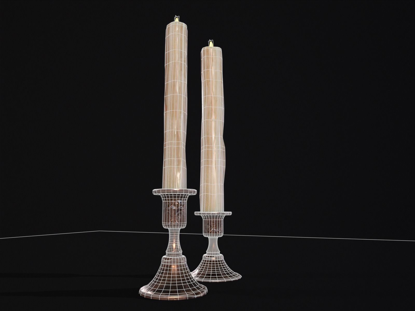 Elegant Copper Large CandleStick Set Low-poly 3D model_9