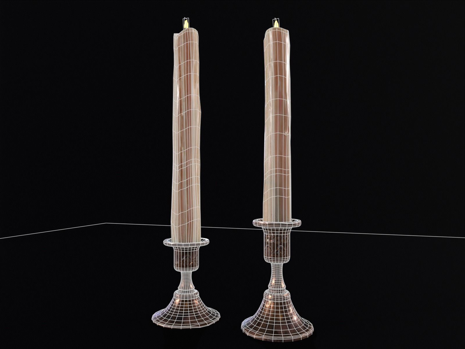 Elegant Copper Large CandleStick Set Low-poly 3D model_3