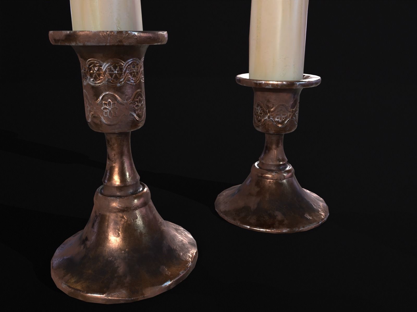 Elegant Copper Large CandleStick Set Low-poly 3D model_16