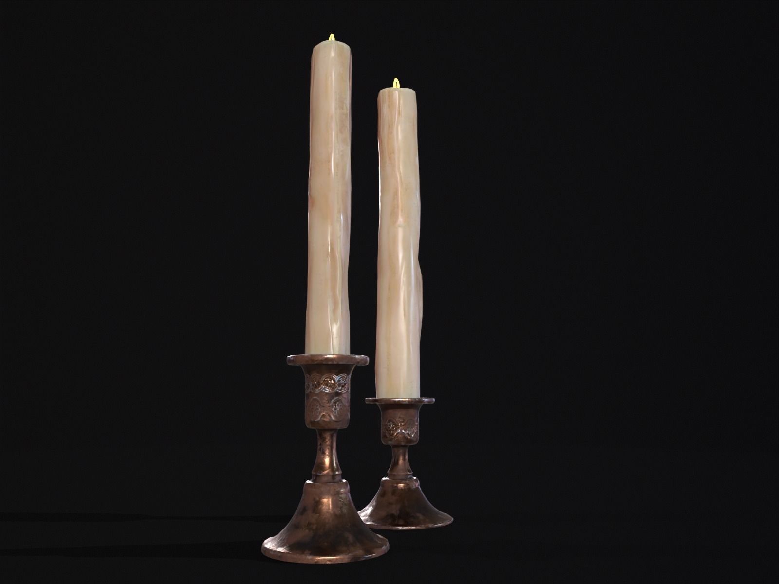 Elegant Copper Large CandleStick Set Low-poly 3D model_10
