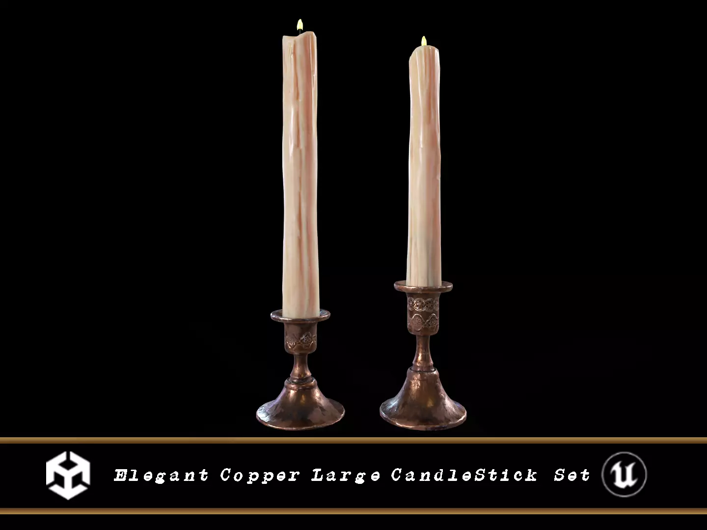 Elegant Copper Large CandleStick Set Low-poly 3D model_0