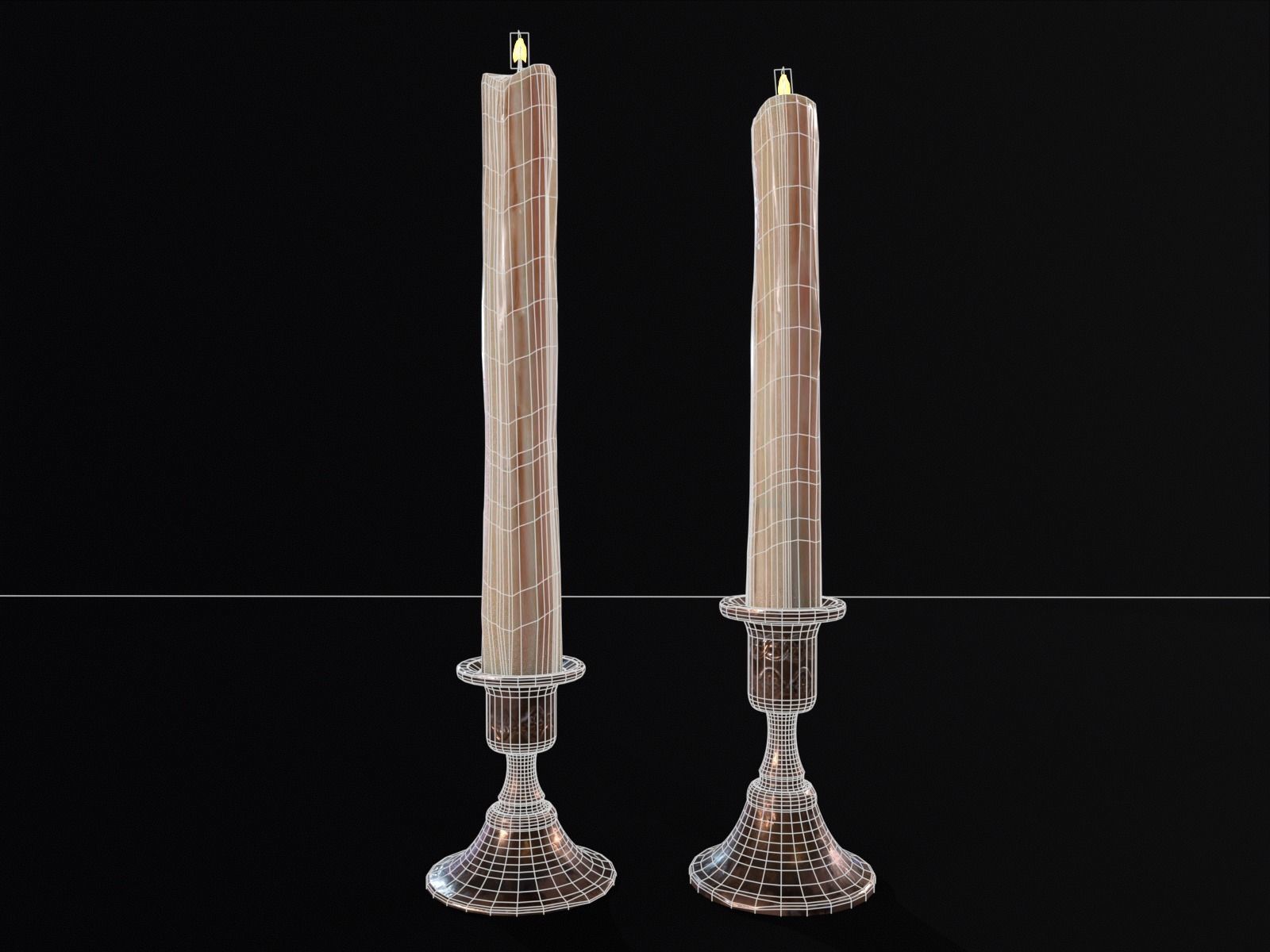 Elegant Copper Large CandleStick Set Low-poly 3D model_11