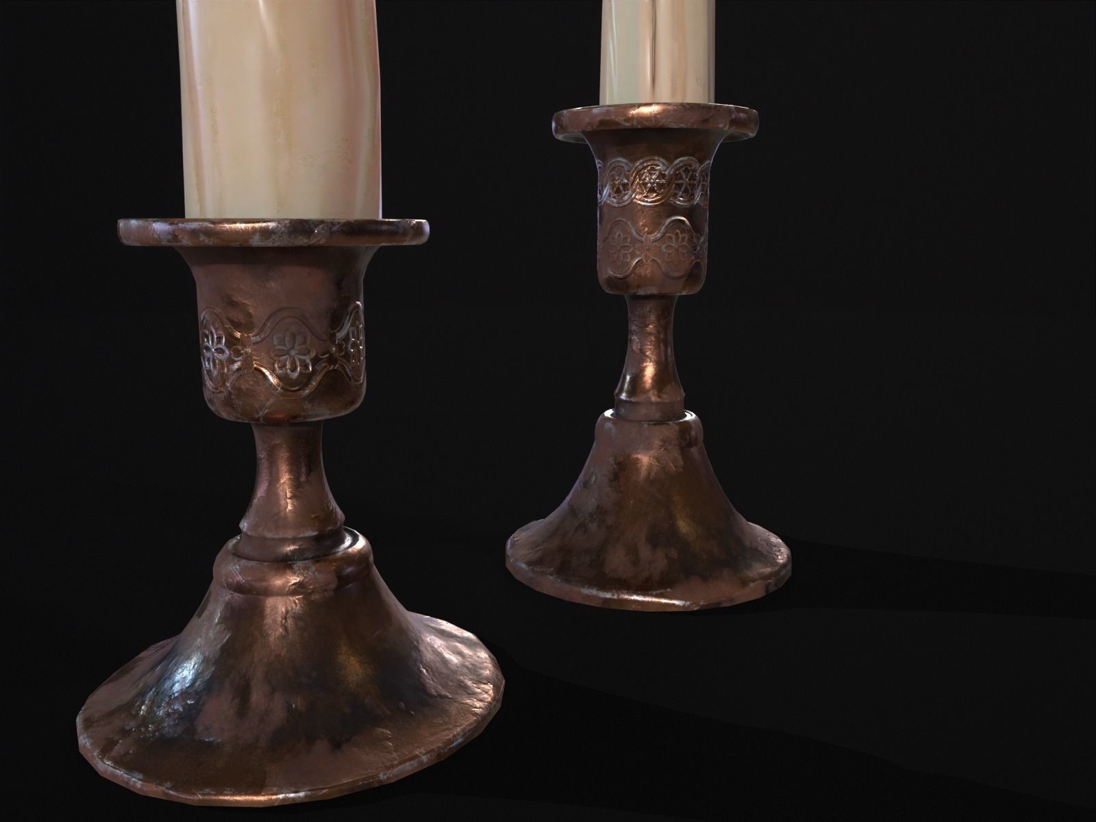 Elegant Copper Large CandleStick Set Low-poly 3D model_13