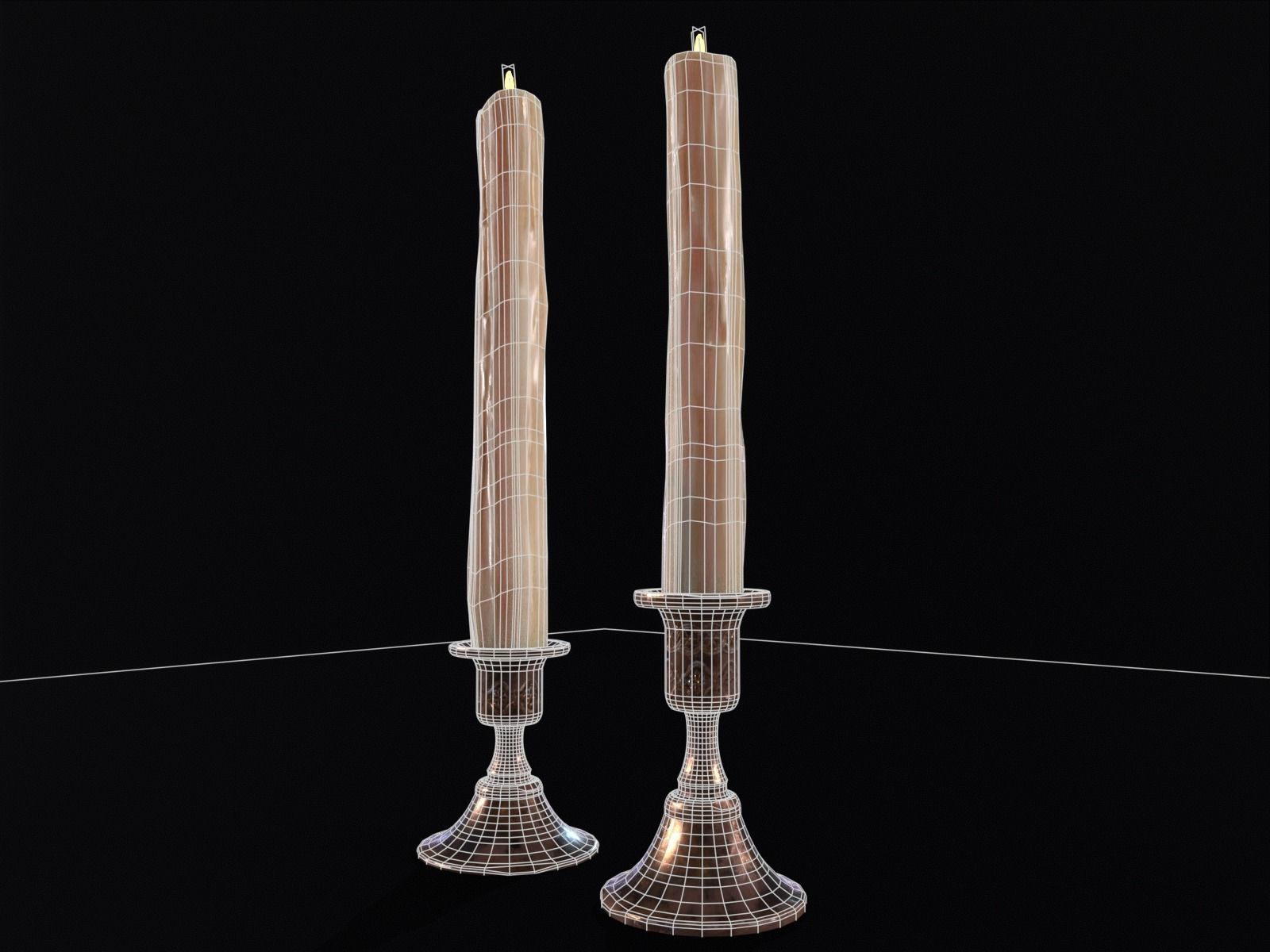 Elegant Copper Large CandleStick Set Low-poly 3D model_12