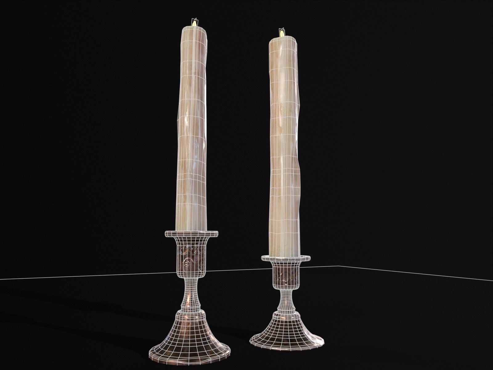 Elegant Copper Large CandleStick Set Low-poly 3D model_15
